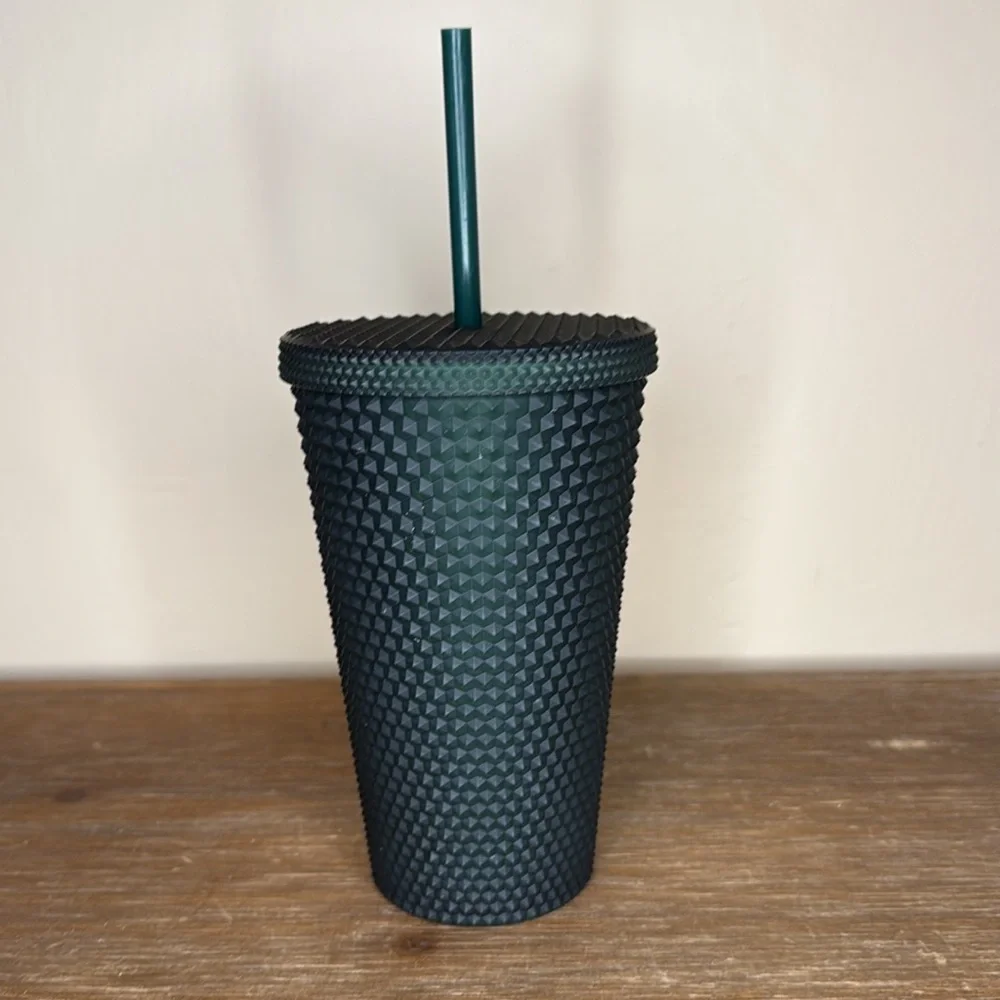 Starbucks NWT 2022 Winter Matte Green Jelly Studded 16oz Tumbler with Straw